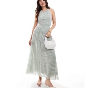 ASOS DESIGN fluffy dobby halter  pleat panel maxi  dress sz 8  gray prom